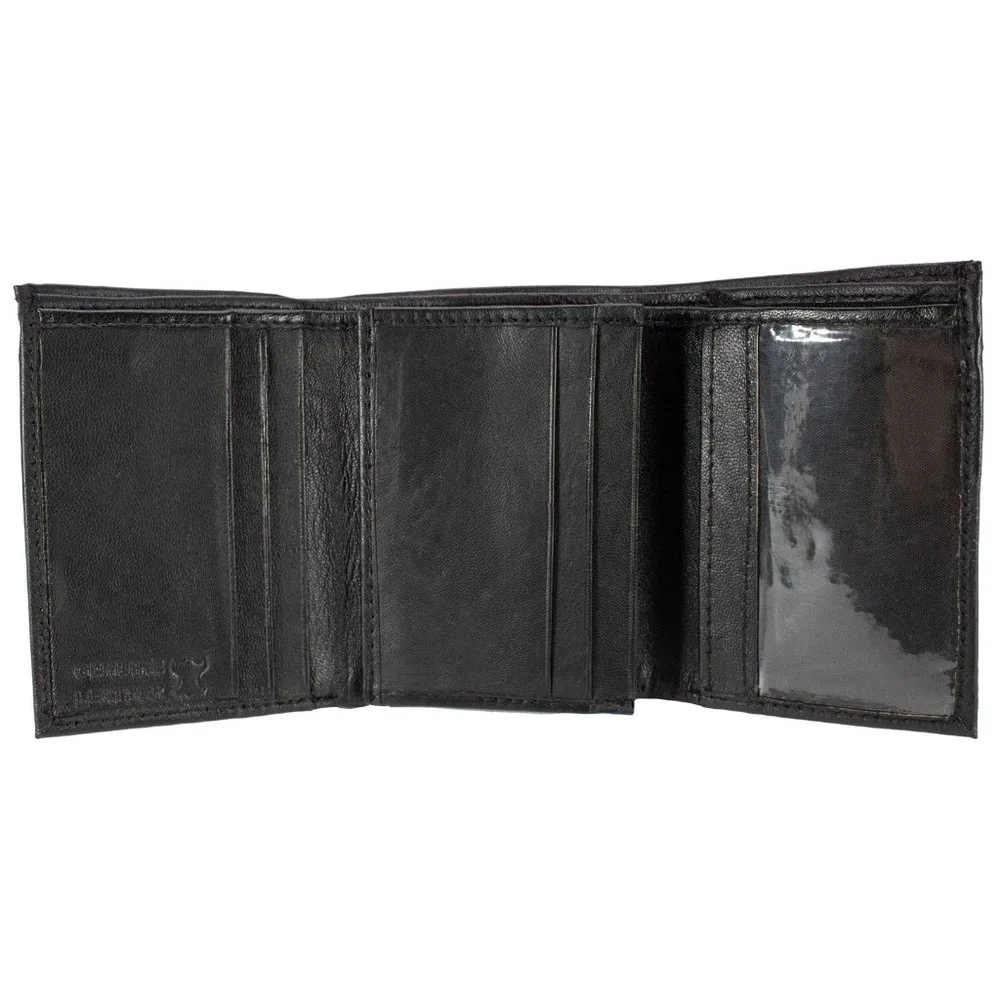 Men Trifold Black Leather Wallet